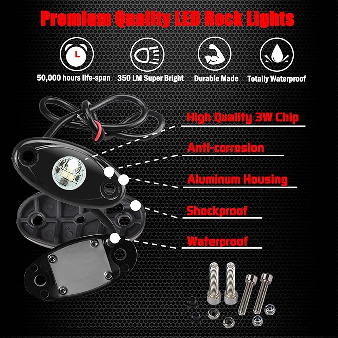 6 Pods LED Rock Lights, Ampper Waterproof LED Neon Underglow Light for Car Truck ATV UTV SUV Offroad Boat Underbody Glow Trail Rig Lamp (Blue)