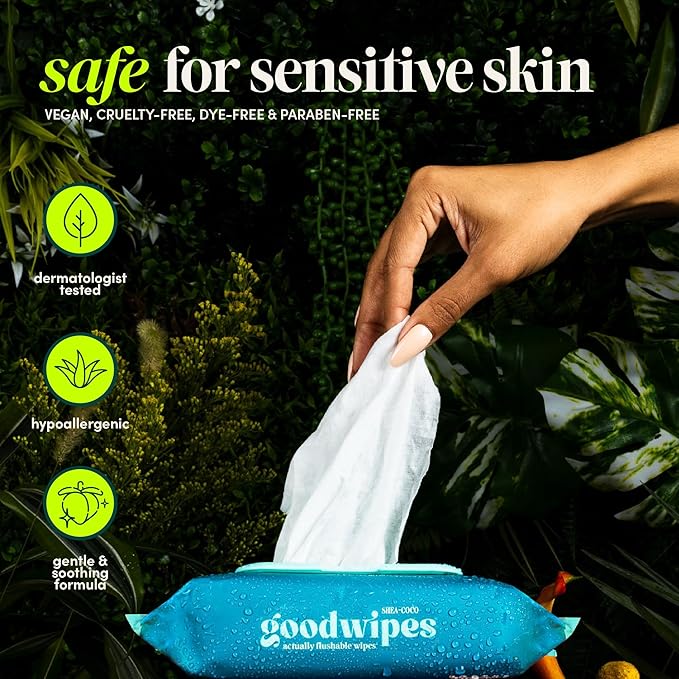 goodwipes Flushable Butt Wipes - Vitamin E & Aloe - Sewer & Septic Safe - Extra Large Adult Wet Wipes For Women & Men - Bathroom Essentials - Cedar, 153 Count (3 Packs + 3 Individually Wrapped)
