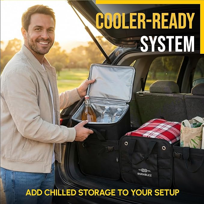 Insulated Trunk Cooler Bag – Thermal Grocery Carrier, Leak-Resistant Food Storage for Car Travel, Fits Organizer Modules – Gray