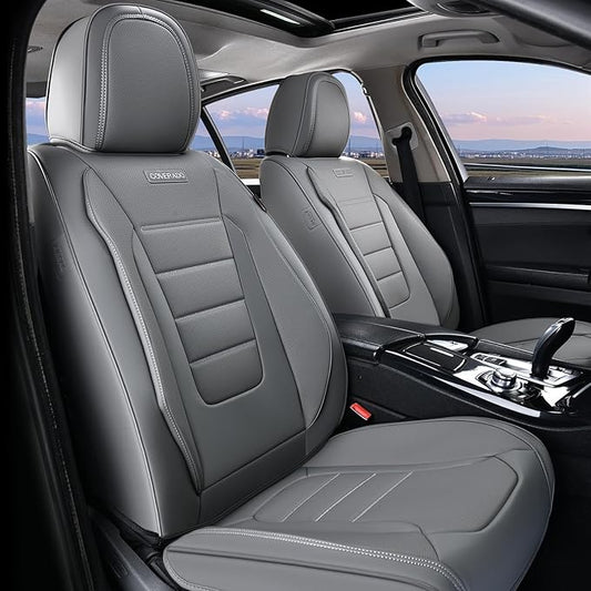 Coverado Front Seat Covers, Car Seat Cover, Gray Seat Covers for Cars, Car Seat Protector, 2PCS Waterproof Faux Leather Car Seat Cushion, Luxury Seat Cushions, Auto Seat Covers Fit for Most Vehicles