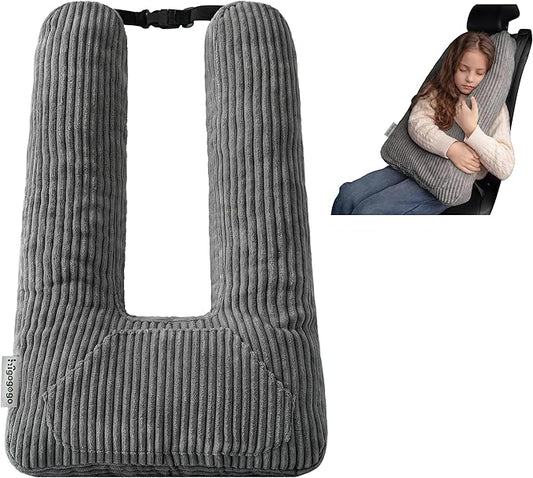 HIGOGOGO Washable Travel Pillow, Car Pillow for Kids & Adults, Travel Pillows with Removable Soft Cover and High-Support Foam, Fix Neck and Body Sitting/Sleeping on The Trip, Dark Grey