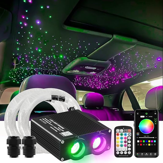 ATOKEE 32W Dual Color Starlight Headliner Kit, Sound Activated Fiber Optic Star Roof Lights with APP/Remote Control, 600pcs 0.03in 9.8ft