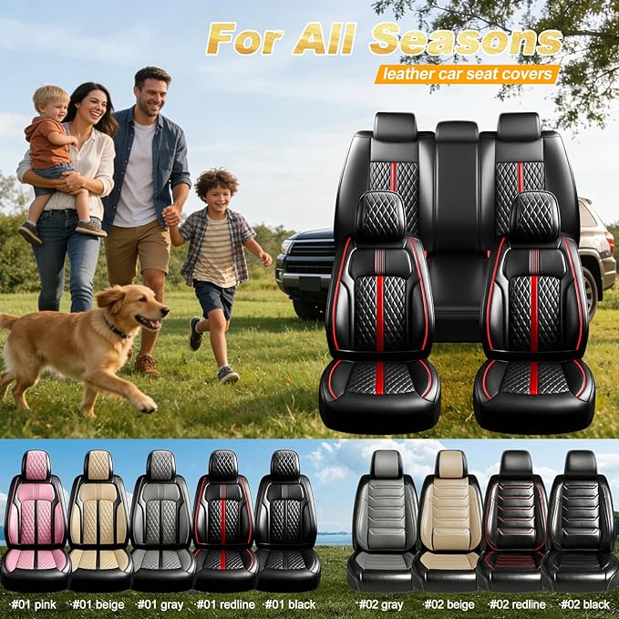 Fit Mazda 6 Car Seat Covers for Select Mazda 6 2007-2021 - Premium Full Coverage Leather, Airbag Compatible, Luxury Waterproof All Weather Breathable Seat Cushion Protector, Full Set, Red Trim