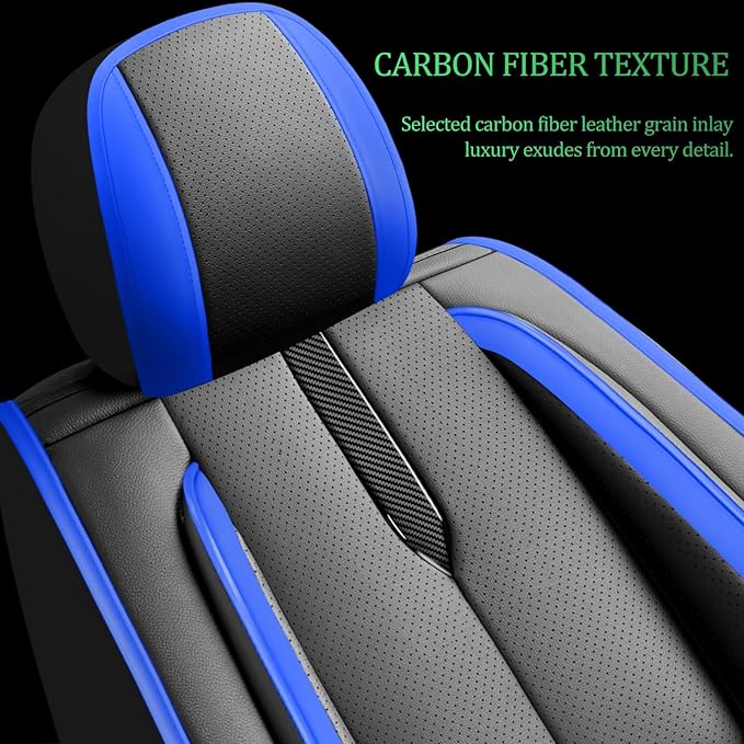 Fit Highlander Car Seat Covers (5 Seats) for Select Toyota Highlander 2007-2026 - Full Coverage Leather,Airbag Compatible, Waterproof & All Weather Seat Cushion Protector,Full Black-Blue