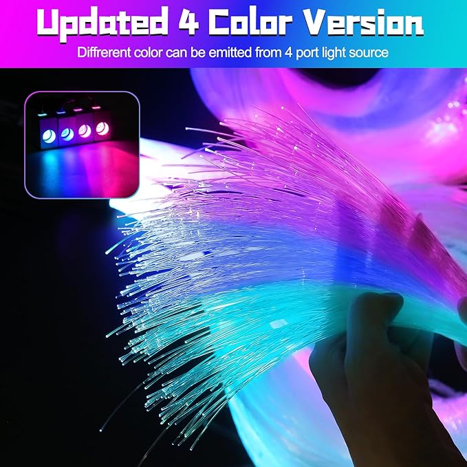 Split Car Starlight Headliner Kit, 4 Colors 12W Meteor Fiber Optic Starlight Kit, 500pcs*0.02in*9.8ft+240 RGBW Sound Activate Shooting Star Lights for Ceiling Car Roof/Home Decor