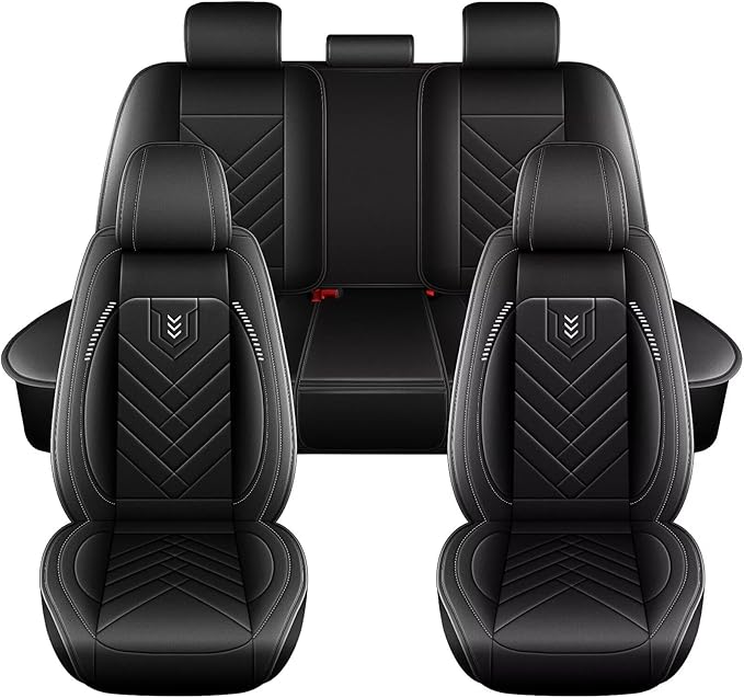 AOMSAZTO Full Set Seat Covers Fit for Mazda 3 2010-2019: 2 Row 5 Seats Faux Leather Waterproof Seat Covers Automotive Seat Cushion Protector(Black)
