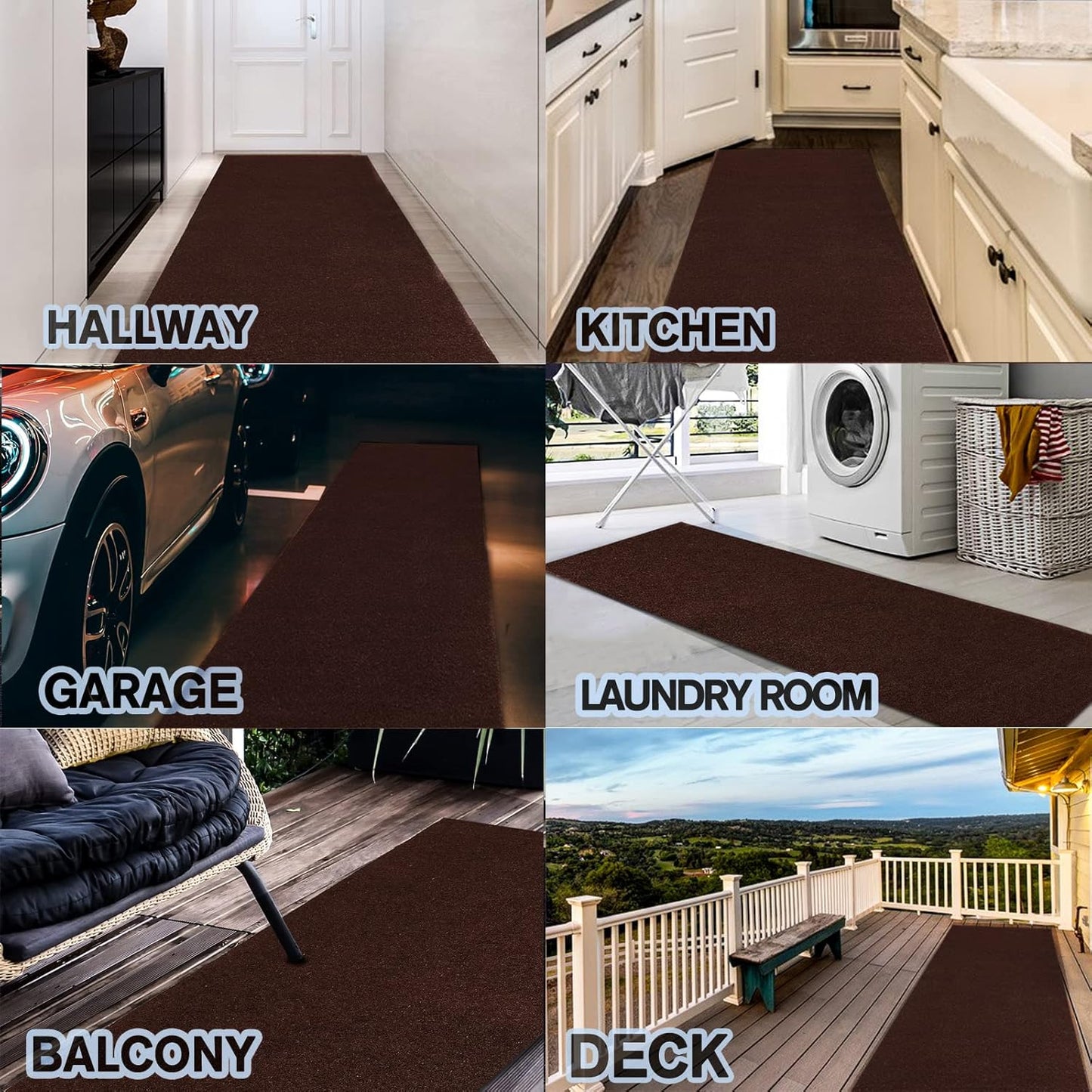 Custom Size Backed Non-Slip Area Rugs Runner, Easy Clean, Waterproof Runner Rugs for Hallway Entryway, Kitchen, Laundry, 2FT x 47FT, Brown