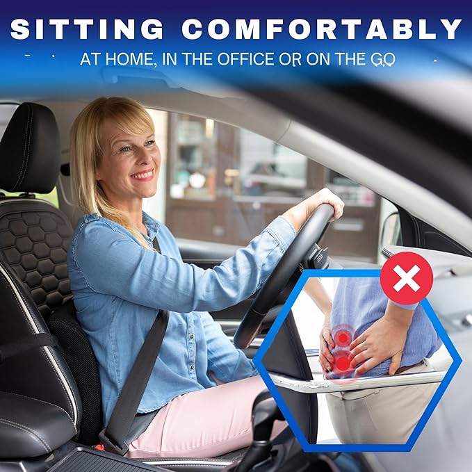 Healthfix® Ergonomic Lumbar Support Pillow – Expertly Designed in Germany – Improves Posture & Relieves Back Pain – Memory Foam Back Cushion for Office Chair & Couch - Firm (185-300 lbs)