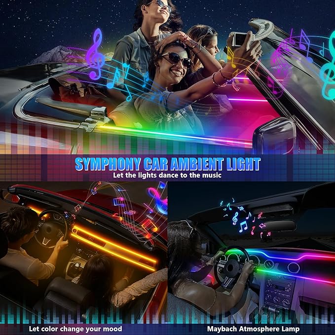 Acrylic Interior Car LED Strip Light with Wireless APP, RGB Dreamcolor 6 in 1 with 175 inches 600 LEDs Fiber Optic Strip Lights for Car, Dynamic Chasing Sound Active Neon Car Ambient Lighting Kits
