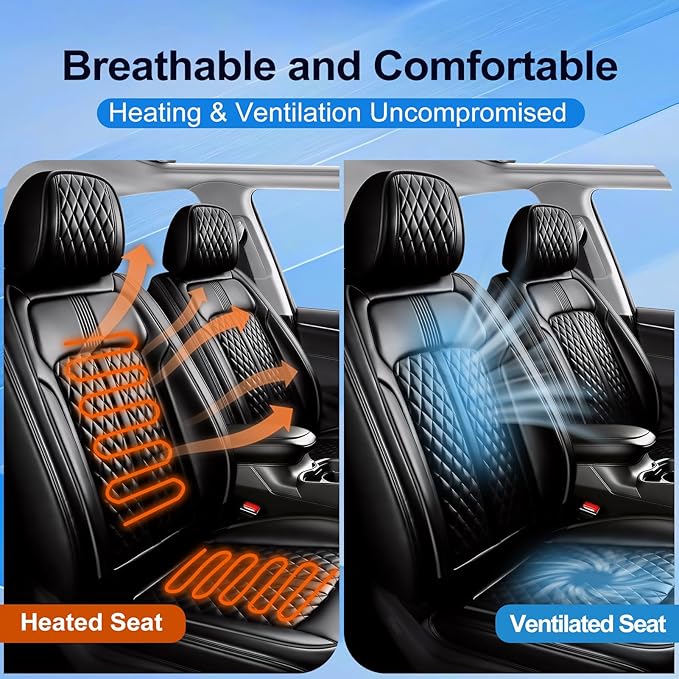 Fit Tahoe Car Seat Covers (Front Pair) for Select Chevrolet/Chevy Tahoe 2000-2025 2026 - Full Coverage Leather, Waterproof & All Weather Seat Cushion Protector, Black