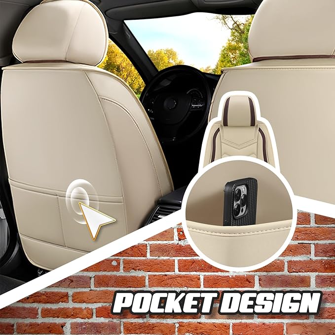 Car Seat Covers for Cadillac CTS 2003-2019, Premium Nappa Leather Car Seat Cover, Stylish Sport Seat Covers， Automobile Seat Cover Sets.(Standard 5 Seats/Beige)