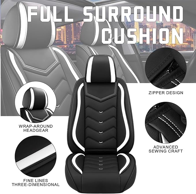 CTDS Car Seat Covers for Nissan Pathfinder 2000-2026, Stylish Sport Seat Cover, Premium Nappa Leather Car Seat Cover. Automobile Seat Covers Sets.(Standard 5 Seats/Black White)