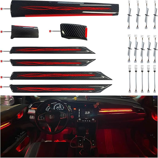 Ambient Lighting Kit Custom for 10th Gen Honda Civic - 256 Color LED Interior Car Lights with Carbon Fiber Trim, APP Control, Plug-&-Play Installation for Doors/Dashboard/Footwell (2016-2021)