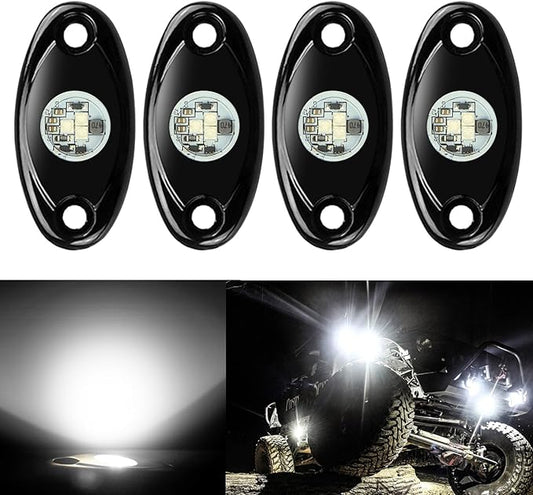 Ampper 4 Pods LED Rock Lights, LED Neon Underglow Waterproof Light for Car Truck ATV UTV SUV Offroad Boat Underbody Glow Trail Rig Lamp (White)