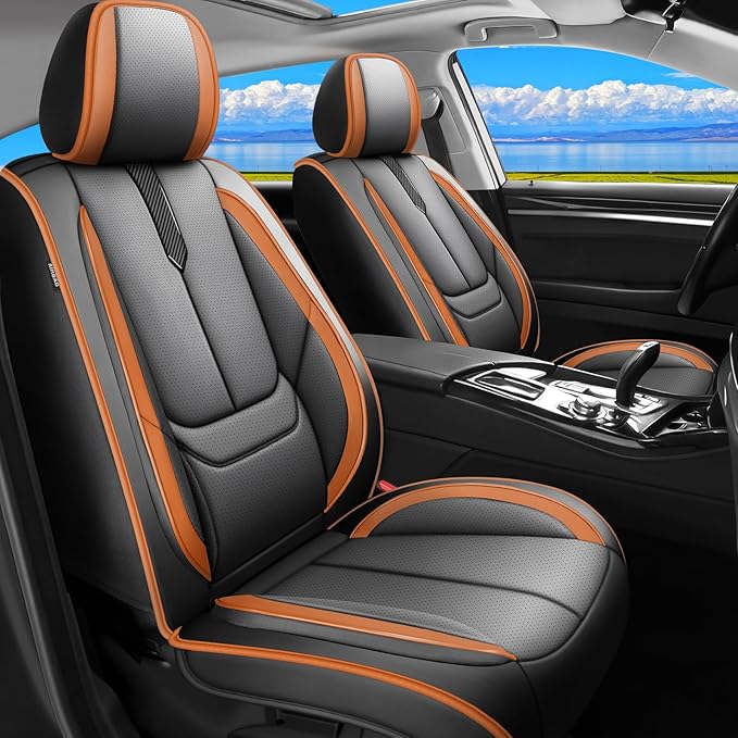 Fit Prius Car Seat Covers for Toyota Prius 2001-2024 2025 2026 -Upgraded Premium Waterproof & Breathable Leather,Airbag Compatible,All-Weather Seat Cushion Protector,Full Set,Black-Brown