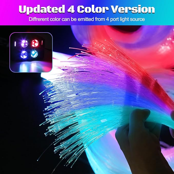 4 Colors 32W Twinkle Car Starlight Headliner Kit 1200pcs*0.03in*13.1ft with APP&RF Remote, RGBW Fiber Optic Ceiling Star Lights, 4 Port Engine Sound Activated Star Roof Lights for Car Home Theater