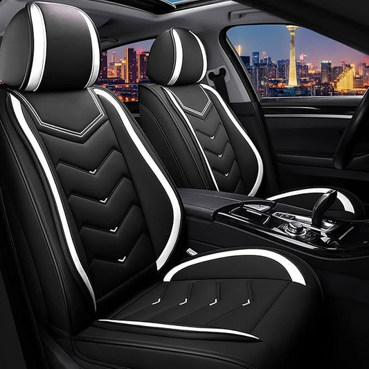 CTDS Car Seat Covers for Hyundai Kona 2018-2026, Stylish Sport Seat Cover, Premium Nappa Leather Car Seat Cover. Automobile Seat Covers Sets.(Standard 2 Seats/Black White)