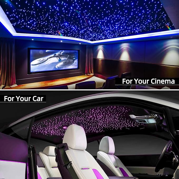 32W Twinkle Starlight Headliner Kit, 1000pcs*0.03in*13.1ft LED Fiber Optic Lights Kit, Star Ceiling Light+10 Crystals+Adapter+Car Use Plug for Car Roof/Home with APP/Remote/Music Mode