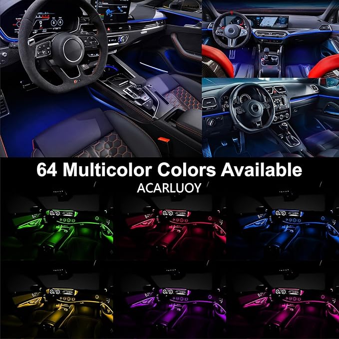 Acrylic Car LED Ambient Light, Fiber Optic Interior Light Strip, 24 Million Types, Ambient Light KKT that Swings with The Melody of Music (Dreamcolor 6 in 1)