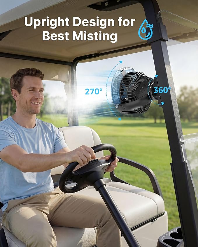 BOYISEN 2-Pack Magnetic Golf Cart Fan with Misting, 12000mAh Battery Operated Portable Fan 4 Speeds, LED Lantern, Universal Fit for EZGO Club Car Yamaha, Cruise Ship Accessories Travel Essentials