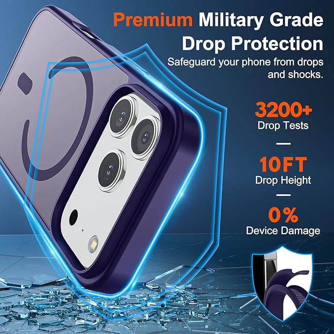 SUPFINE Magnetic for iPhone 17 Pro Max Case (Compatible with MagSafe)(Military Grade Drop Protection) Translucent Matte Shockproof with Anti-Fingerprint Phone Cover,Dark Purple