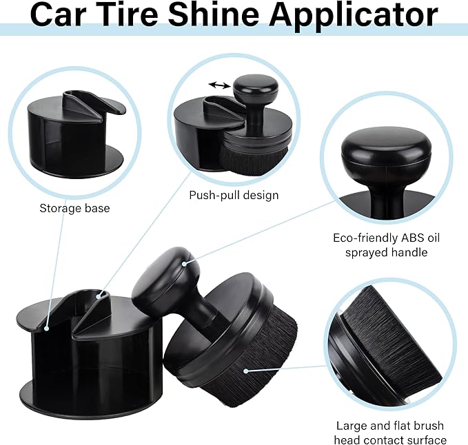 Tire Shine Applicator Brush, Tire Shine Brushes, Tire Dressing Brush Applicator with Seal Cover, Tire Brush for Car Detailing, Tire Gel Applicator, High Density Detail Factory Tire Brush (Blue)