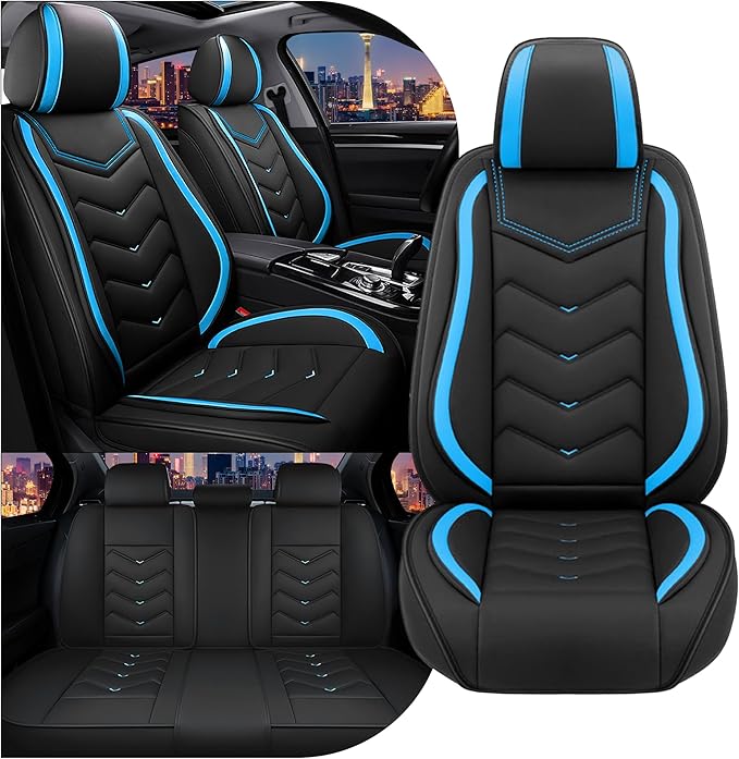 CTDS Car Seat Covers for Hyundai Kona 2018-2026, Stylish Sport Seat Cover, Premium Nappa Leather Car Seat Cover. Automobile Seat Covers Sets.(Standard 5 Seats/Black Blue)
