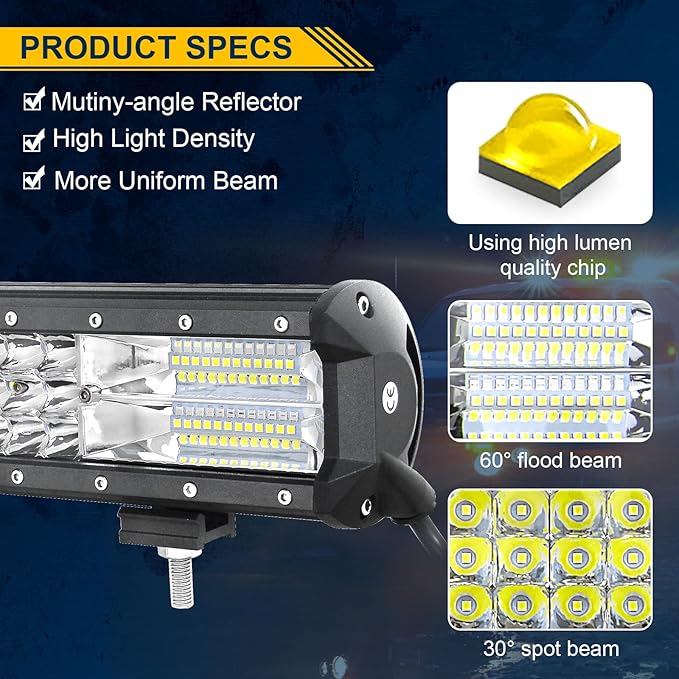 AUXTINGS 20 inch 288W LED Light Bar Triple Row Spot Flood Combo Beam Off Road Lights Waterproof Work Light with Wiring Harness for Jeep Trucks SUV ATV UTV Boat Lights, 12V 24V