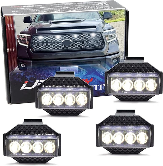 iJDMTOY 4pc Black-Out Smoked Lens Xenon White Full LED Front Grille Clearance Light Kit Compatible with Toyota 2018-2021 Tundra w/Honeycomb, Non-TRD, Non-Horizontal Beam Grille