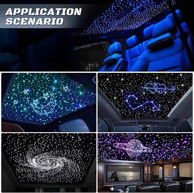Split 4 Colors 12W Car Starlight Headliner Slim Kit 1000pcs*0.02in*9.8ft with APP&RF Remote,RGBW Fiber Optic Starlight Kit,4 Port Engine Sound Activated Star Lights for Ceiling Car Roof/Home Decor