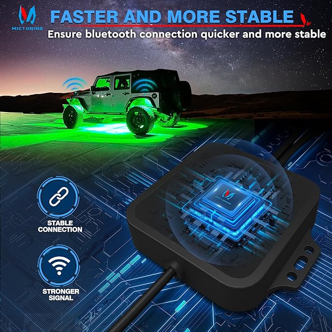 MICTUNING C2 Curved RGBW LED Rock Lights - 12 Pods Underglow Multicolor Neon Light with Wiring Switch Kit, Bluetooth Controller with APP Control