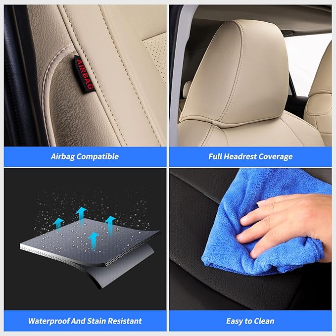 coverdream 2026 Rav4 Seat Covers Custom Fit for 2026 Toyota Rav4 Hybrid (Woodland/Limited) SUV,Full Set Luxury Waterproof Leather Car Seat Protector