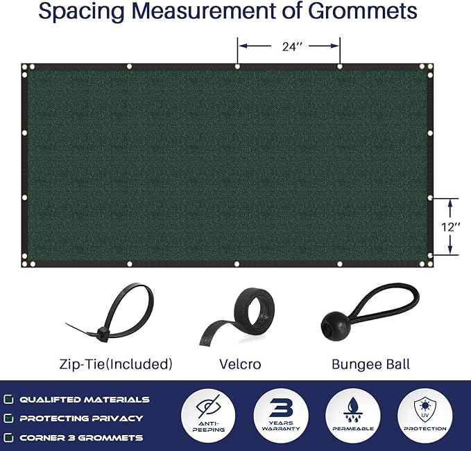 Windscreen4less Privacy Fence Screen Heavy Duty Windscreen Fencing Mesh Fabric Shade Net Cover with Brass Grommtes for Outdoor Wall Garden Yard Pool Deck, 8'x229' Green