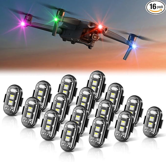 Wireless LED Strobe Lights Remote Control, 8 Colors USB Charing Waterproof Anti-Collision Flashing Emergency Warning Lights for Car Motorcycle Drone Aircraft Bike 16PCS
