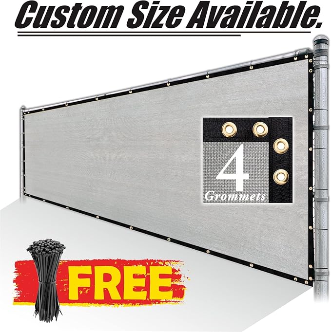 Royal Shade Custom Size 6' x 9' Grey Fence Privacy Screen Windscreen Cover Netting Mesh Fabric Cloth - Cable Zip Ties Included (We Make Custom Size)