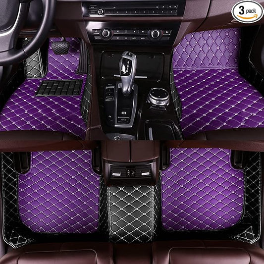 Custom Fit Car Floor Mats - Full Coverage Automotive Leather Floor Liners for Most Vehicles by MingyunSM (Purple & Black)