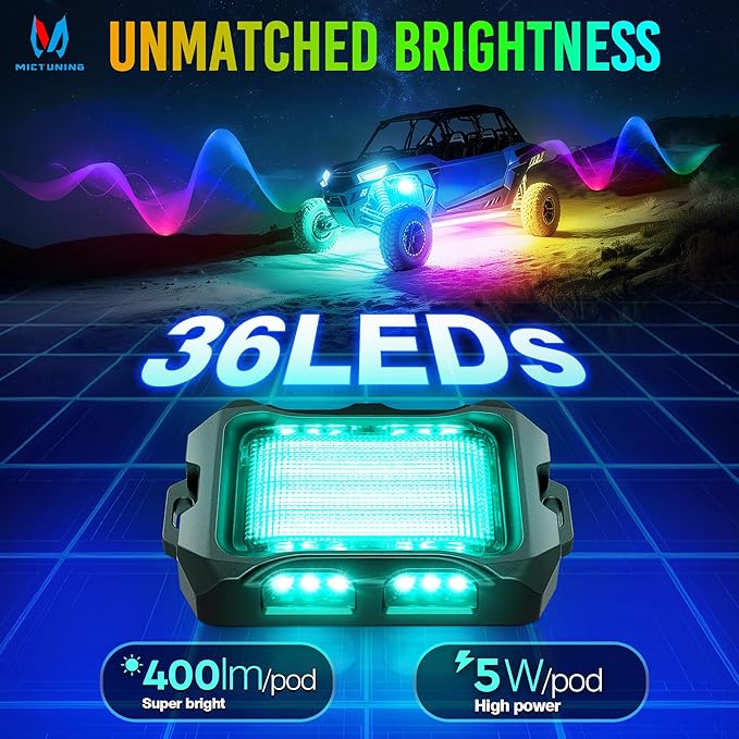 MICTUNING Q2+ MAX RGB+IC Rock Lights - 4 Pods Light (Not inlcude Control Box)