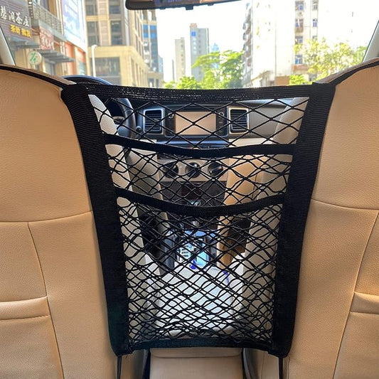 3-Layer Car Mesh Organizer, Seat Back Net Bag, Barrier of Backseat Pet Kids, Cargo Tissue Purse Holder, Driver Storage Netting Pouch, Car Accessories