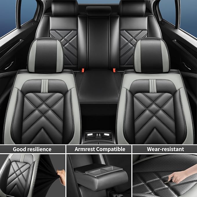 CX-5 Car Seat Covers Custom Fit for Mazda CX-5 2013-2025 2026, Full Coverage Leather Waterproof Breathable Seat Covers, Automotive Seat Protectors, Airbag Compatible(2 Front Seats, Black Gray)
