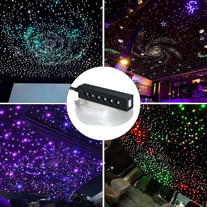 WEBUPAR 3.2W 6LEDs Meteor Starlight Headliner Kit, 300pcs 0.01in 6.56ft, RGBW Shooting Stars Fiber Optic Lights with Bluetooth APP Control for Car/Home Theater