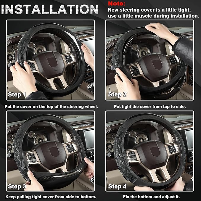 GIANT PANDA Steering Wheel Cover for Dodge Ram 1500 - Car Steering Wheel Covers for Dodge Ram 2500 3500 15.5-16 inch - Gray