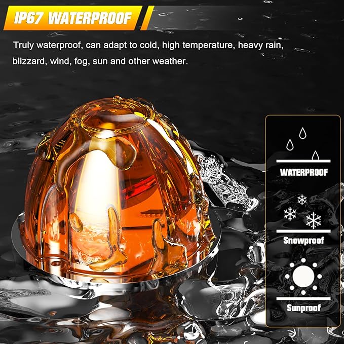 BJZ 10Pcs Amber Watermelon LED Strobe+Constant Marker Lights Dual Function Watermelon-shaped Side Marker Clearance Tail Top Cap Roof Lights for Trailer Truck Semi-trailer Heavy-duty Truck Bus Van