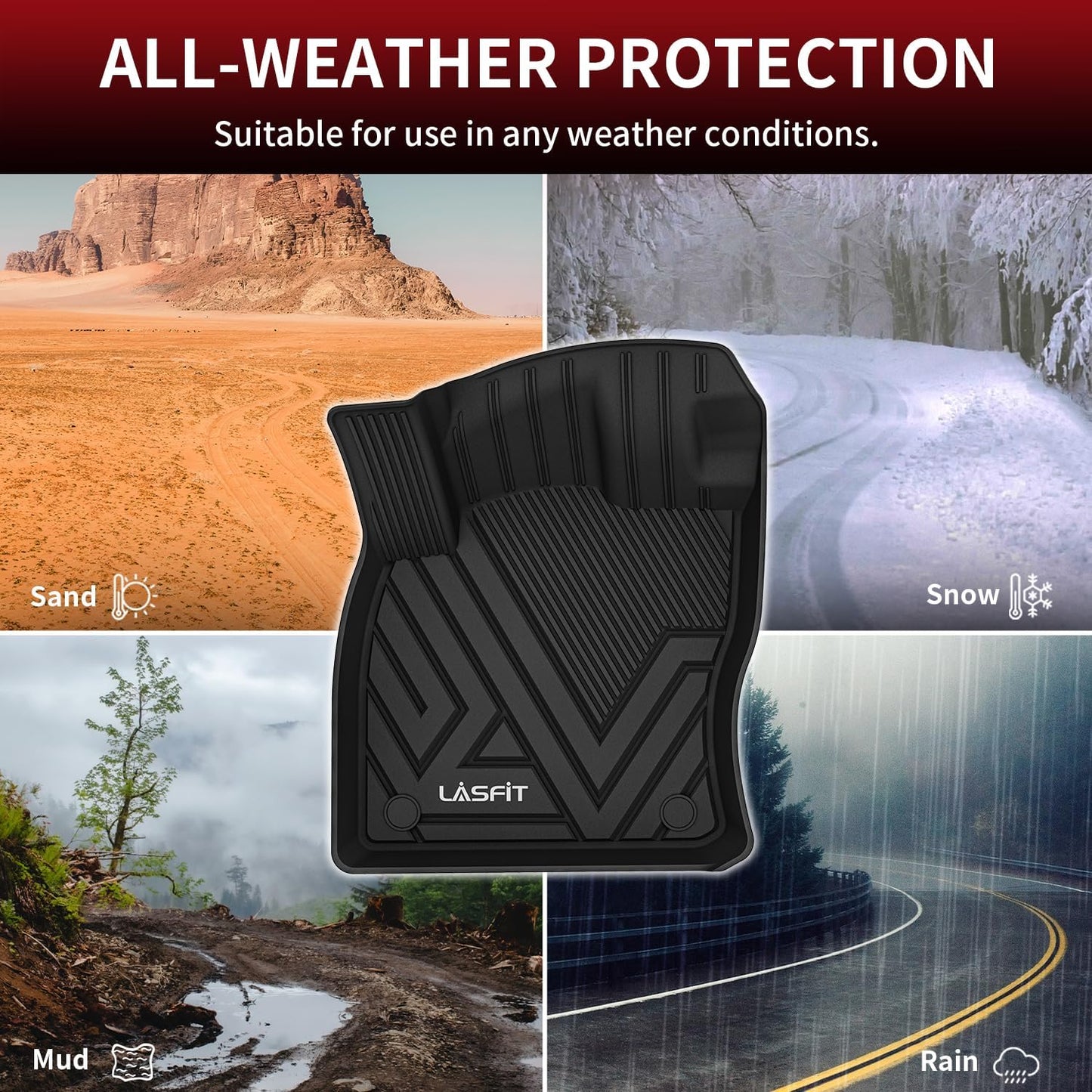 LASFIT Floor Mats Fit for Volkswagen Tiguan 2024 2023 2022 2021 2020 2019 2018 (Only for 5 Seater) All Weather TPE Custom Fit Floor Liners for 1st and 2nd Rows Car Mats for VW Tiguan 2018-2024, Black