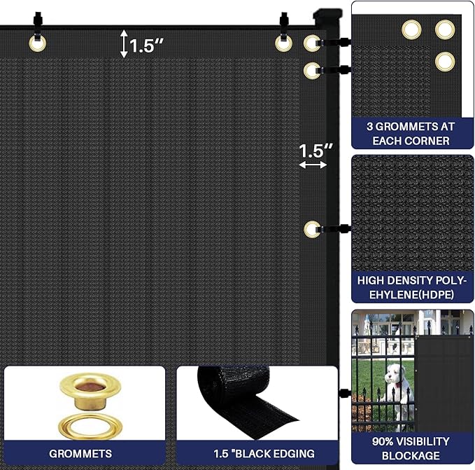 Windscreen4less Privacy Fence Screen Heavy Duty Windscreen Fencing Mesh Fabric Shade Net Cover with Brass Grommtes for Outdoor Wall Garden Yard Pool Deck, 8'x45' Black