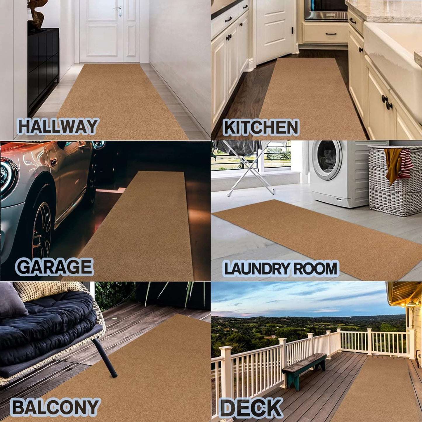 Custom Size Backed Non-Slip Area Rugs Runner, Easy Clean, Waterproof Runner Rugs for Hallway Entryway, Kitchen, Laundry, 3FT x 35FT, Beige