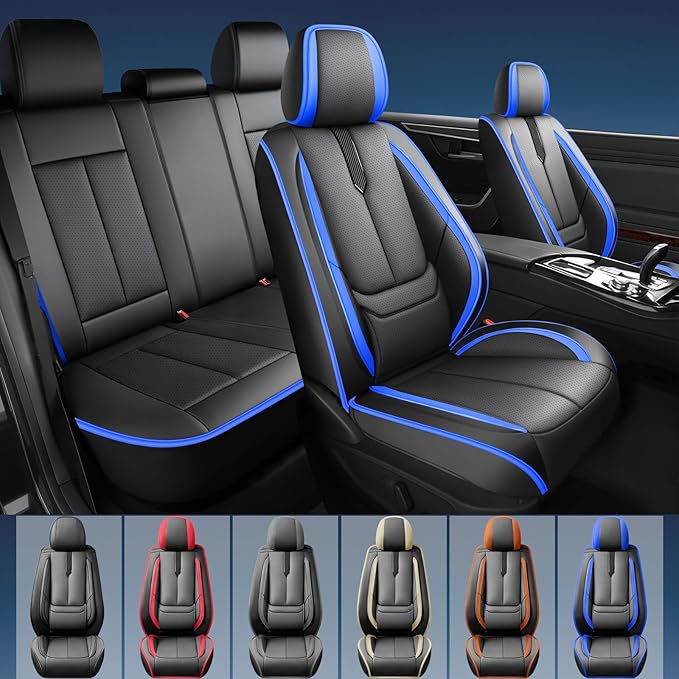 Fit Corolla Car Seat Covers for Toyota Corolla 2000-2024 2025 2026 -Upgraded Premium Waterproof & Breathable Leather,Airbag Compatible,All-Weather Seat Cushion Protector,Full Set,Black-Blue