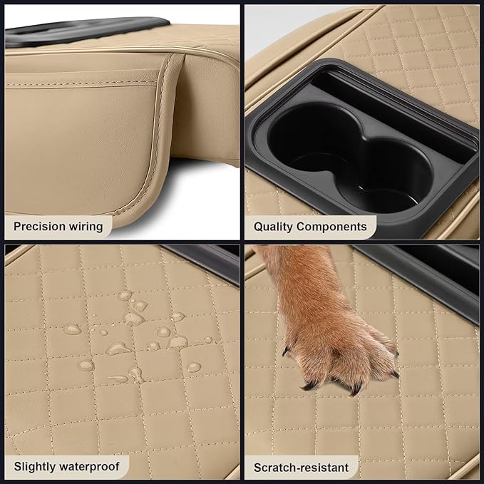 Center Console Cover Fit for Corolla Faux Leather Car Armrest Cushion with Storage Bags, Cup Holder ＆ Phone Storage Multifunctional Middle Console Cover(Beige)