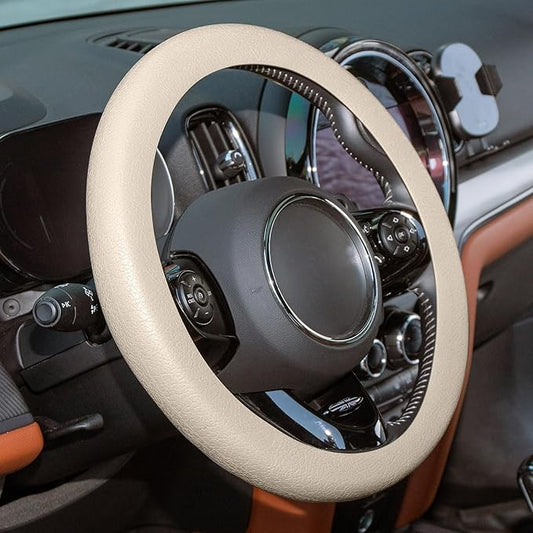 Spurtar Beige Car Steering Wheel Cover Men, Soft Thin Silicone Leather Texture Car Accessories for Women, Fit Diamenter 15" - 16.5"
