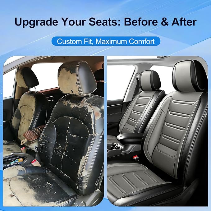 Fit Tahoe Car Seat Covers for Select Chevrolet/Chevy Tahoe 2000-2025 2026 - Full Coverage Leather, Waterproof & All Weather Seat Cushion Protector, Full Set, Black+Gray
