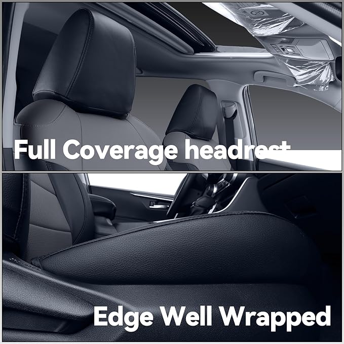 coverdream Rav4 Seat Covers Custom Fit for 2019-2024 2025 Toyota Rav4 Hybrid (Not for XSE/SE/Plug-in Hybrid) SUV,Fully Covered,Waterproof Leather Car Seat Protector(Full Set,Black/Gray)